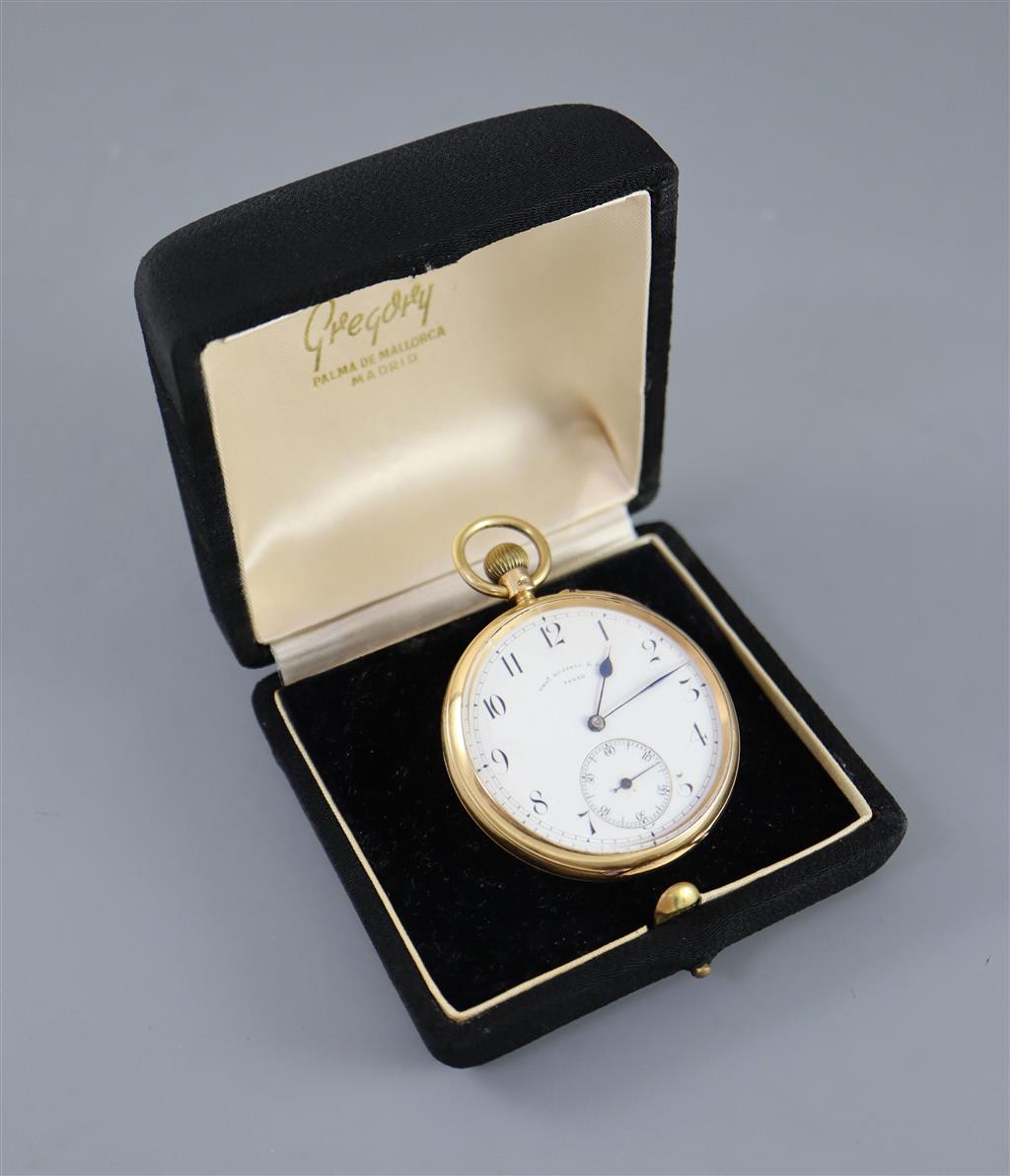 An 18ct gold open face keyless pocket watch, circa 1900, Thomas Russell & Son, No. 94430,